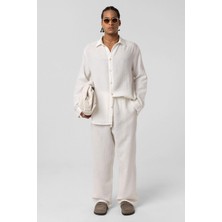 Vamos Baggy Fit Müslin Keten Pantolon Ekru