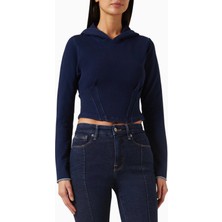 Good American Jeanius Corset Hoodie, Denim Detaylı Şık -Modern Kadın Sweatshirt