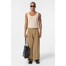 Vamos Baggy Fit Pileli Kumaş Pantolon Haki