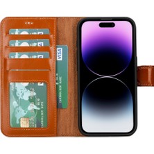 Gp Iguana Apple iPhone 15 Pro Uyumlu Deri Cüzdanlı Kılıf Mwwn RST2EF Taba