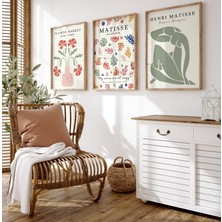 Pam Studio Matisse Tarzı 3’lü Ahşap Çerçeveli Tablo Seti – Modern Minimalist Duvar Dekoru Poster