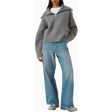 Represent Polar Half-Zip Knit Sweater, Gri Lüks Yarım Fermuarlı Triko