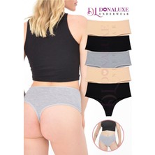 Donaluxe Kadın Yüksek Bel Tanga Gri Siyah Ten Pamuklu Yumuşak Kumaş 5'li Paket Külot