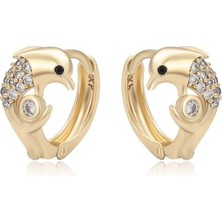 SERENES Zirkon Taşlı Sevimli Yunus Motifli 14 Ayar Altın Kaplama Halka Kadın Küpe