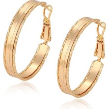 SERENES İnce Çizgili Modern Tasarım 18 Ayar Altın Kaplama Geniş Halka Kadın Küpe