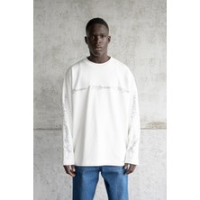 Machinist Erkek Baskılı Uzun Kollu Tişört Ekru