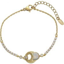 SERENES Zirkon Taşlı Roma Rakamlı Opal Efektli 14 Ayar Altın Kaplama Kadın Bileklik