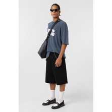 Vamos Yıkamalı Oversize Triko Tişört Indigo