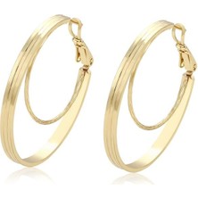 SERENES Katmanlı Ikili Çizgili 14 Ayar Altın Kaplama Halka Kadın Küpe