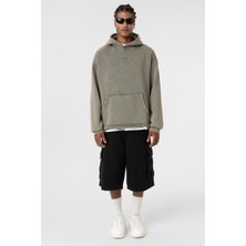 Vamos Yıkamalı Yırtık Detaylı Oversize Sweatshirt Vizon