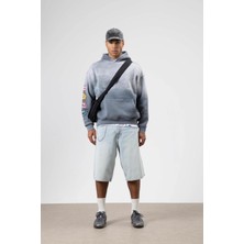 Vamos Oversize Baskılı Kapüşonlu Sweatshirt Gri