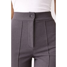 We&Me Kadın Yüksek Bel Düğme Detaylı Düz Paça Fitilli Pantolon