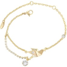 SERENES Zirkon Taşlı Origami Kuş Figürlü 14 Ayar Altın Kaplama Zarif Kadın Bileklik