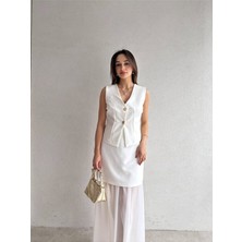 Klex Kadın Iki Parça Takım – Yelek, Mini Şifon Uzun Etek Kombin | Siyah – Sarı – Beyaz