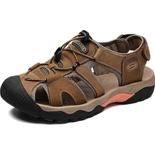 Erkek Deri Spor Sandalet - Yazlık Kapalı Trekking ve Yürüyüş Sandaletleri