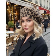 SF Collection Kadın Leopar Desenli Peluş Tüylü Ressam Bere