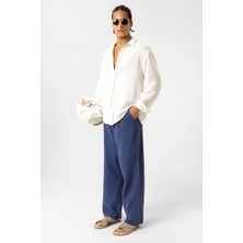 Vamos Bel Lastikli Baggy Fit Keten Pantolon Lacivert