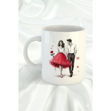Sartre Art "mutlu Sevgililer" Sevgililer Günü Özel Hediye Tasarımlı Porselen Kupa Bardak