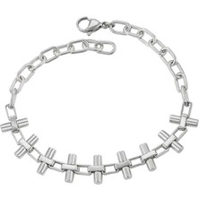 SERENES Zincir Detaylı Çubuk ve Halka Motifli Platin Kaplama Minimalist Kadın Bileklik