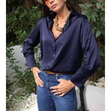 Leilaa V Yaka Manşetli Saten Gömlek