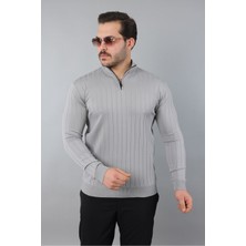 Masso Erkek Dik Yaka Uzun Kol Yarım Fermuar Kendinden Desenli Triko