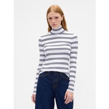 Gap Kadın Beyaz Ribbed Turtleneck T-Shirt