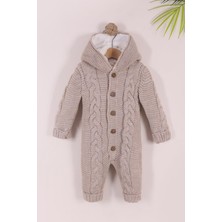 Kidello Kahve Erkek / Kız Bebek Kışlık Uyku Tulumu Welsoft Astarlı Triko Tulum 6-9AY 9-12AY 12-18AY