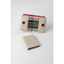 Cengiz Pakel Hakiki Deri Gizli Mıknatıs Detaylı Unisex Cüzdan - 13709 - Platin/kahve