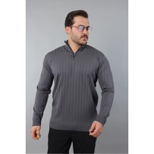 Masso Erkek Dik Yaka Uzun Kol Yarım Fermuar Kendinden Desenli Triko