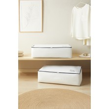 Ocean Home Textile 2'li Mega Boy Lacivert Fermuarlı Beyaz Renk Stuff & Things Baza Altı Hurç Set 74 x 46 x 22 cm