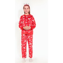 Dofi Kız Çocuk Geyik Desenli Kırmızı Süpersoft Pijama Takımı – Yumuşacık ve Canlı Renkler
