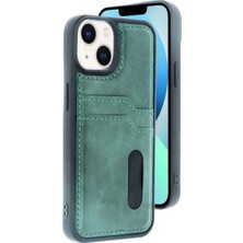 Buğz Iphone 14 Kılıf Sara Kartvizitli Deri Kılıf - Koyu Yeşil
