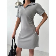 Qutta Kadın Gömlek Yaka Modal Kumaş Kısa Kol Elbise