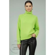 Sermoda Balıkçı Yaka Kazak - Boğazlı Triko Kadın Kazak 285 Neon Yeşil