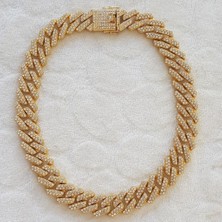 Canka 2 cm Taşlı Cuban Gold Zincir Unisex