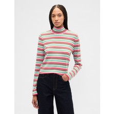 Gap Kadın Çok Renkli Ribbed Turtleneck T-Shirt