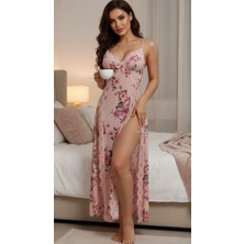 Çeyize Dair Herşey Rose Veil Premium Çift Yırtmaçlı Dantelli Gecelik