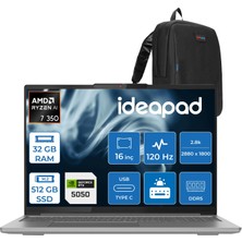 Lenovo Ideapad Pro 5 16AKP10 Amd Ryzen™ Aı 7 350 32GB Ddr5 512GB SSD Rtx™ 5050/8GB 16" 2.8k (2880X1800) OLED 1100NITS 120Hz Freedos Taşınabilir Bilgisayar 83JN003BTRF12+ZETTAÇANTA