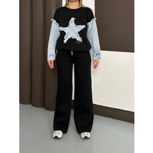 Bonibon Butik Kadın Kaliteli Lüks Giyim Rahat Kesim Uzun Kol Kot Detaylı Spor Eşofman Takımı