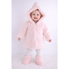 Butik Kız Bebek - Çocuk Peluş Külah Kapüşon Detaylı Kaban - Mont
