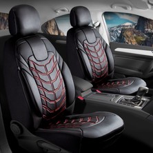Mk Express Mk -Nissan Navara Yeni Uyumlu Deri Oto Koltuk Kılıfı 5 Li Set Classy Serisi Siyah Kırmızı Nakışlı Renk