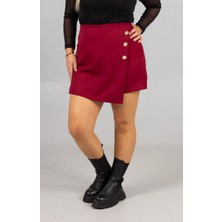 Truva Xxl Büyük Beden Kadın Giyim Bordo Şort Etek Genç Stil Rahat Kesim