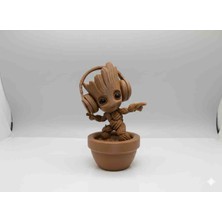 Mrc Shark Özel Tasarım Kulaklıklı Baby Groot Biblo - Dekoratif Masa Üstü Aksesuarı 12 cm