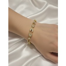 Hoolya Design Xuping Çengel Figürlü Zirkon Taşlı Kuyumcu Serisi 14K Gold Premium Bileklik 17 cm + 2 cm Ayarlı