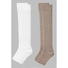 Cotenconcept 2 Çift Burunsuz Tabanlı Lastikli Diz Üstü Basic Pamuk İçerikli Tozluk