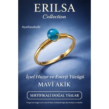 Erilsa Sertifikalı Içsel Huzur Enerji Yüzüğü – Mavi Akik Taşı Ayarlanabilir Gold Ince Kova Balık Burcu