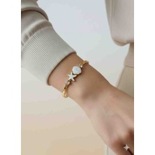 Gülardata Gold Kaplama Sedefli Deniz Yıldızı ve Istiridye Kelepçe Bileklik