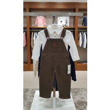 Kidzes Erkek %100 Pamuk Gömlekli Ayıcık Armalı Kot Salopet Takım