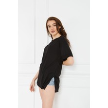Comstar Kadın Kol Katlı Yırtmaçlı Salaş Oversize Tshirt