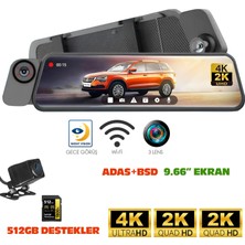 Navimex DVR-414 9.66 Dvr Dikiz Aynalık Araç Kamerası Kayıtlı Adas+Bsd 3 Kameralı 4k+2k+2k